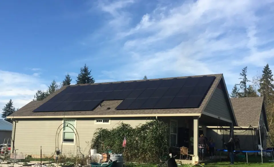 Oregon home solar panel installation blue sky