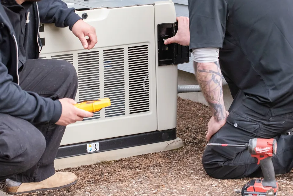 Energy Solutions electricians servicing a standby generator