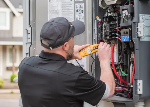 Electrician working on a home electrical panel