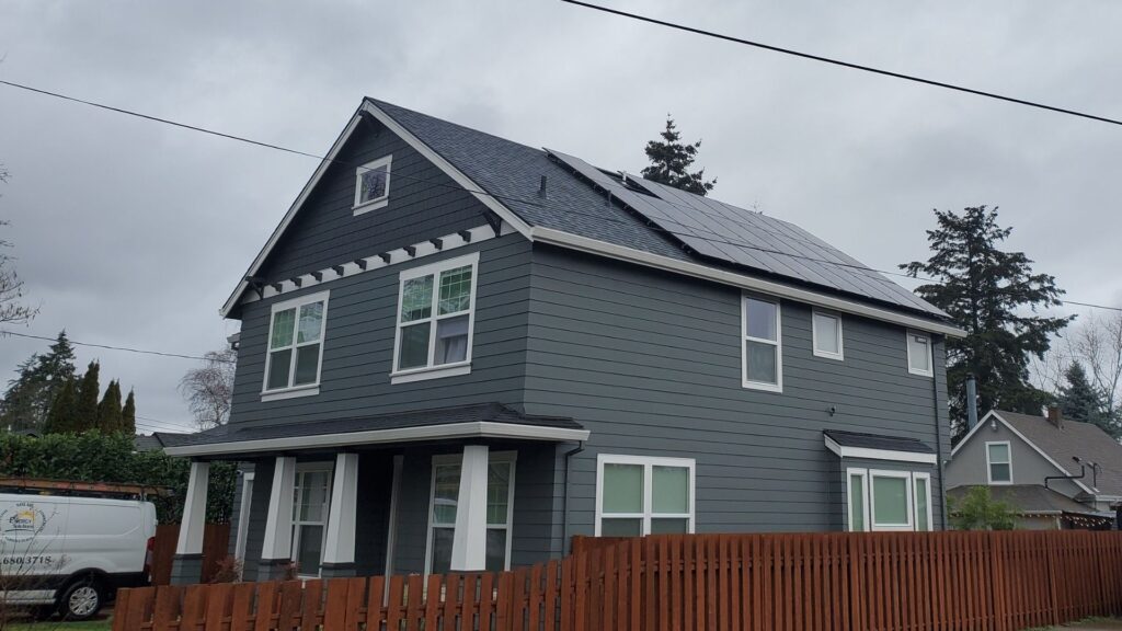 Oregon home solar panels on blue house