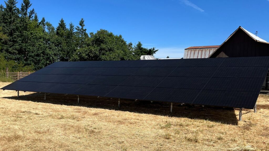 black on black solar panel ground mount in Oregon