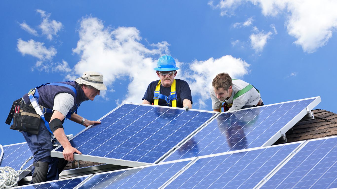 Solar installers working on a Lake Oswego Solar Installation