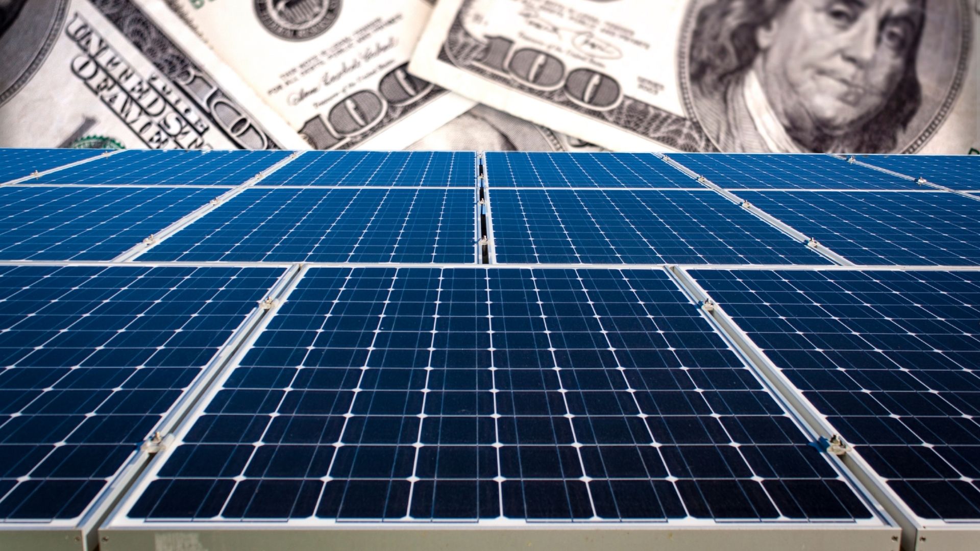 solar panels on a $100 bill background