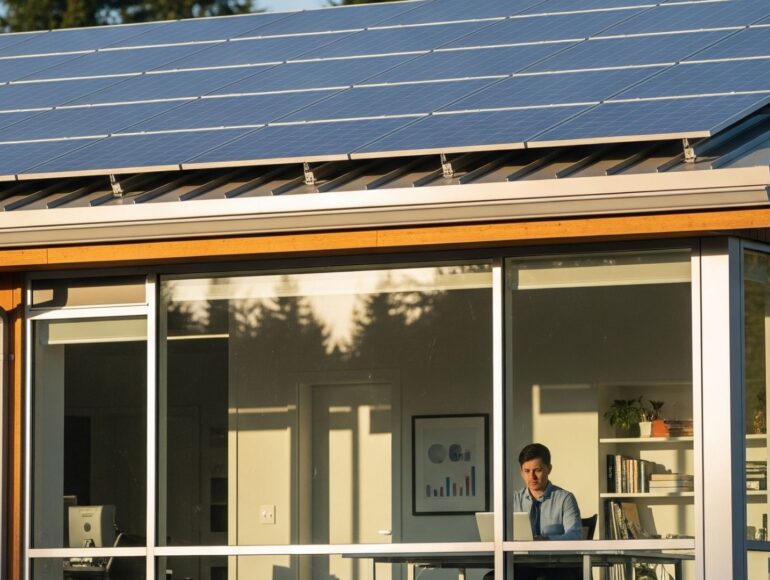 a business with solar panels on the roof