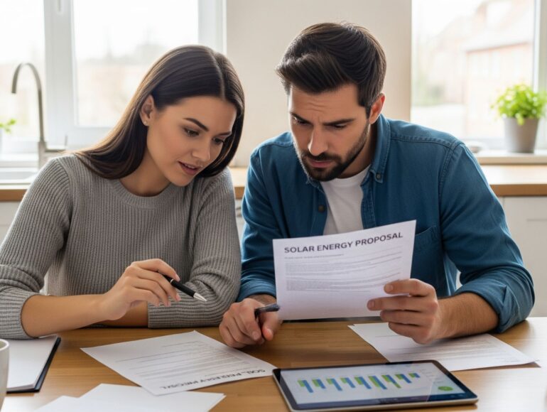 couple reviewing a solar quote