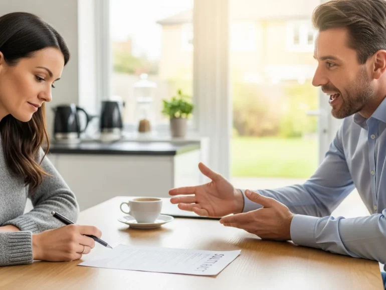 a solar consultant talking to a homeowner