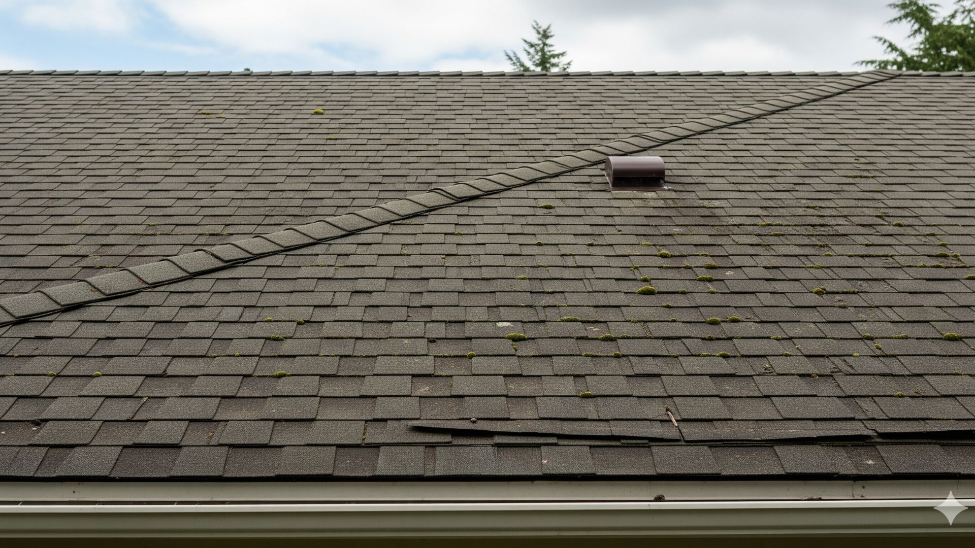 a damaged and old asphalt roof
