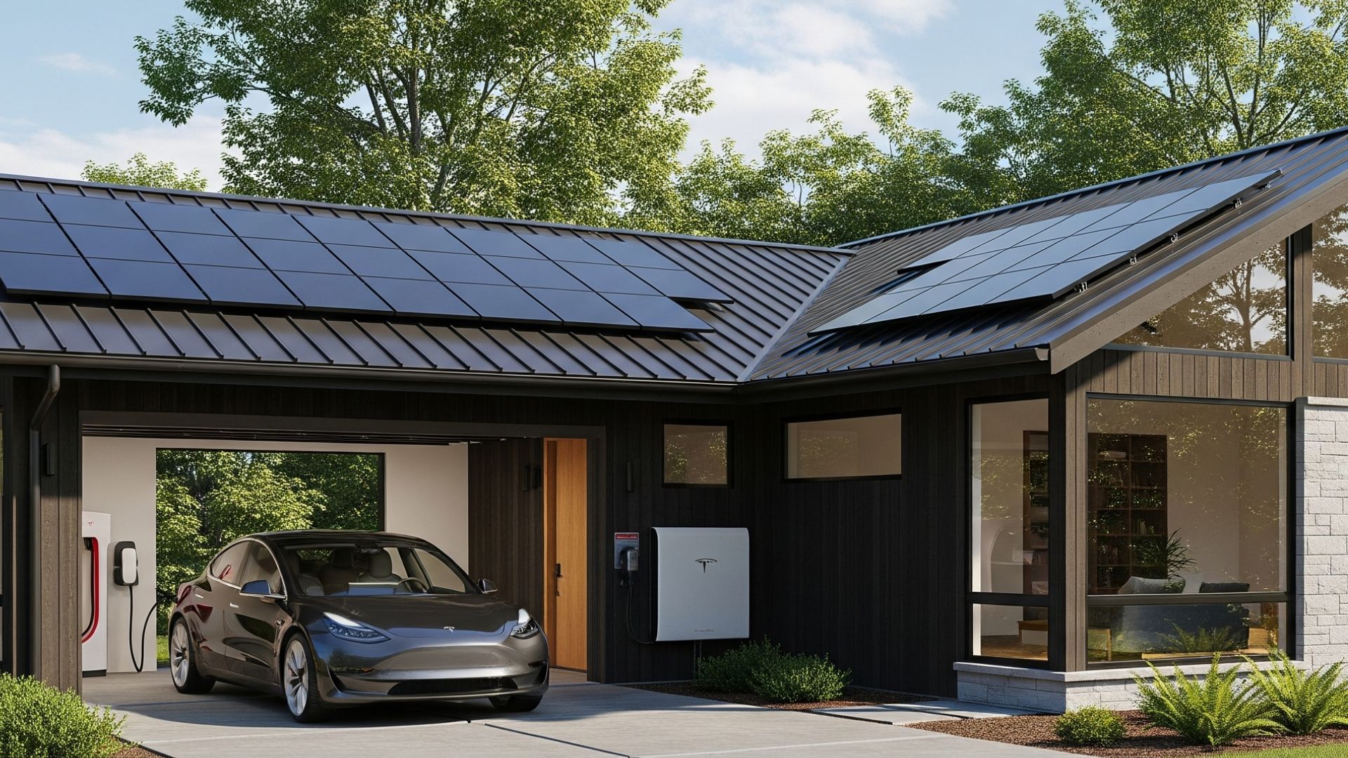 a smart home with ev charger, solar panels, and battery in portland