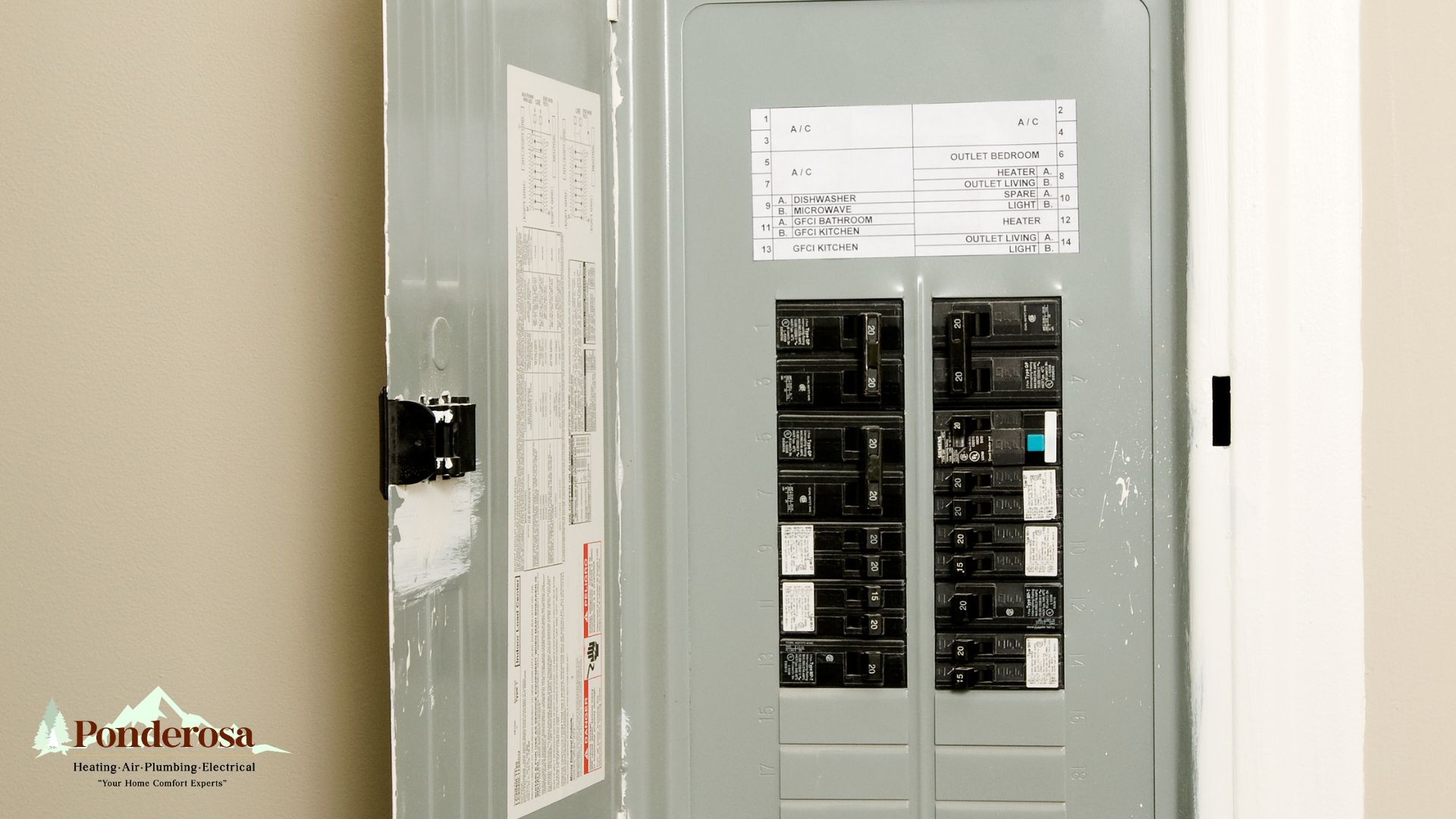 a wall mounted electrical panel in a room